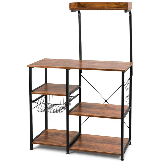 4 Tier Vintage Kitchen Baker's Rack Utility Microwave Stand-Coffee-Brown