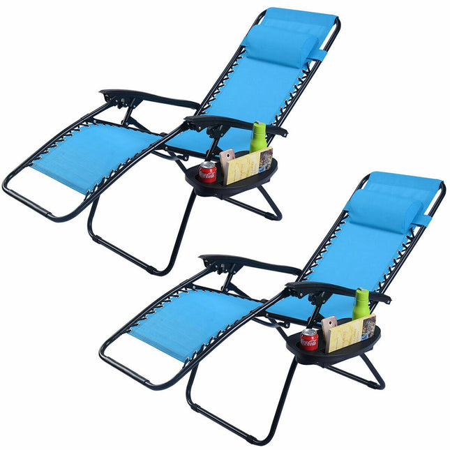 2 Pieces Folding Lounge Chair with Zero Gravity-Blue