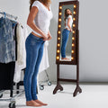Mirrored Jewelry Cabinet Armoire Organizer w/ LED lights-Brown