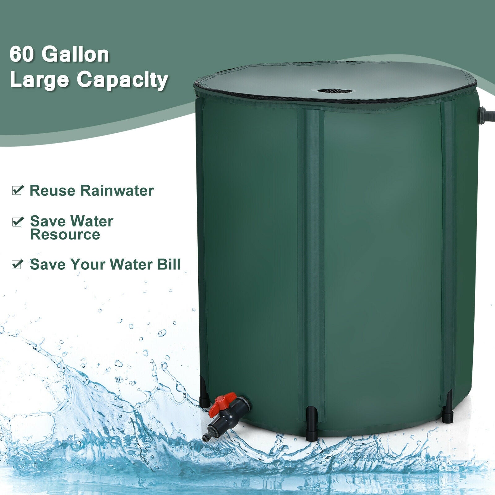 Collecteur d'eau pliable de 60 gallons pour baril de pluie