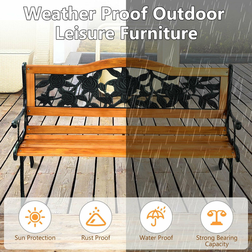 Outdoor Cast Iron Patio Bench Rose