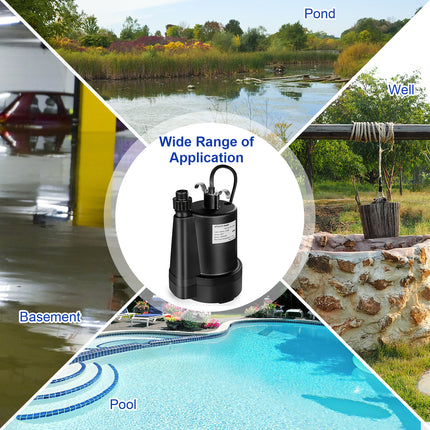 1/3HP 2400GPH Submersible Utility Pump Portable Electric Water Pump with 10 FT Cord