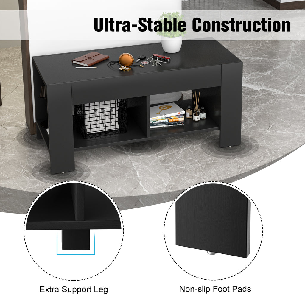 2-tier Wood Coffee Table Sofa Side Table with Storage Shelf-Black