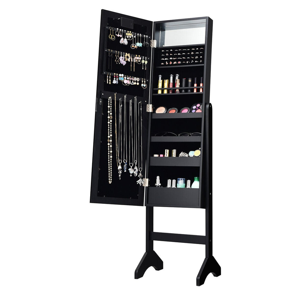 Mirrored Jewelry Cabinet Armoire Organizer w/ LED lights-Black