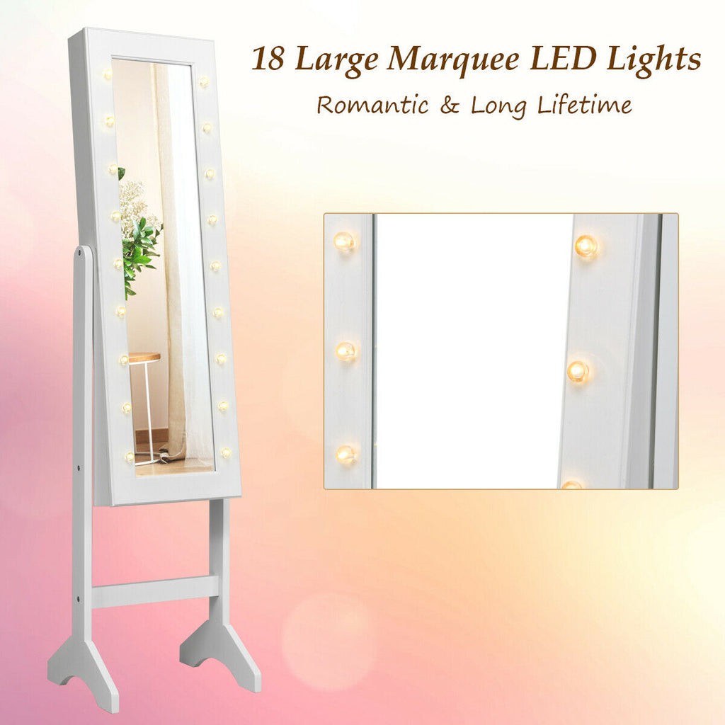 Mirrored Jewelry Cabinet Armoire Organizer w/ LED lights-White