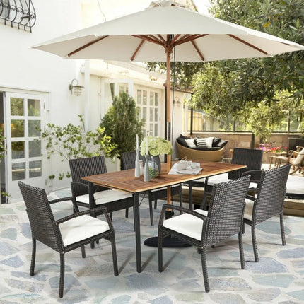 5 Pieces Outdoor Patio Rattan Dining Set with Glass Top with Cushions