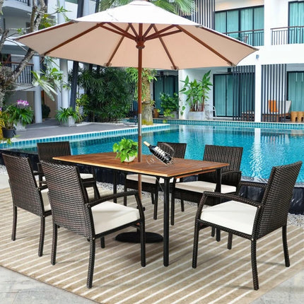 5 Pieces Outdoor Patio Rattan Dining Set with Glass Top with Cushions