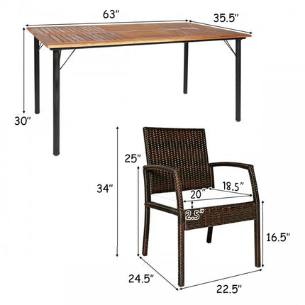 5 Pieces Outdoor Patio Rattan Dining Set with Glass Top with Cushions