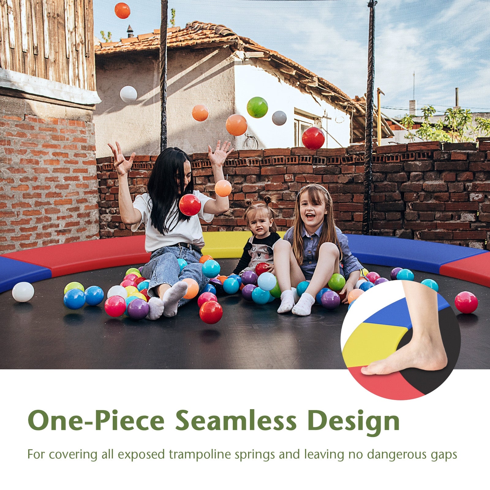 Coussin de protection universel pour trampoline 12 pieds, étanche et résistant aux déchirures - Multicolore