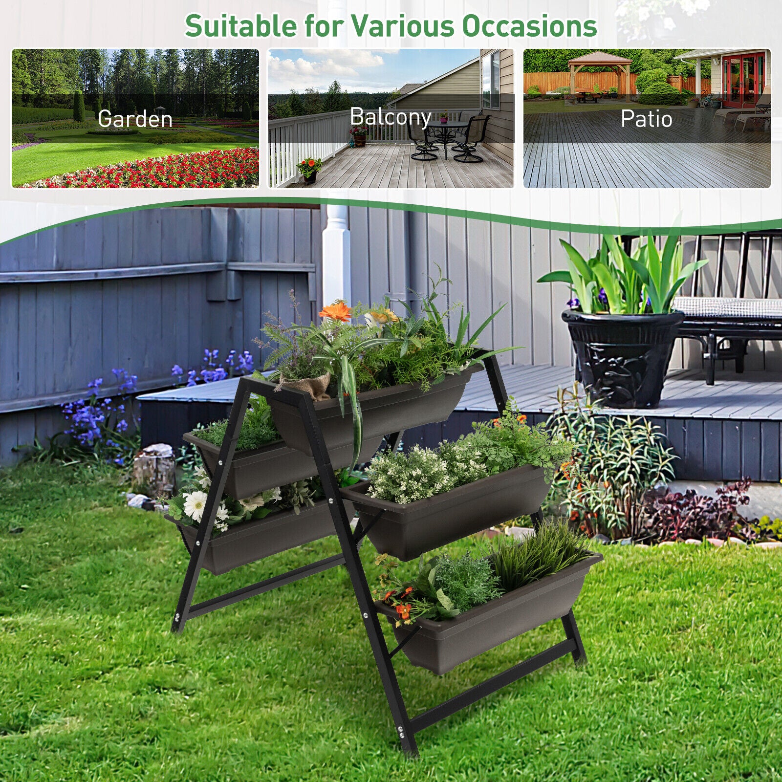 Jardinière surélevée verticale à 3 niveaux avec 5 bacs de plantation