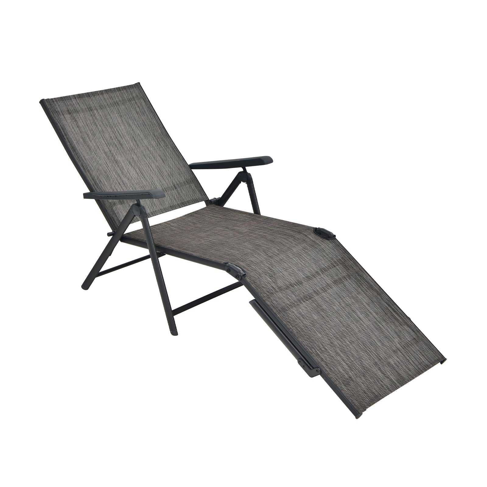 Chaise longue pliante de patio avec dossier et repose-pieds - Gris