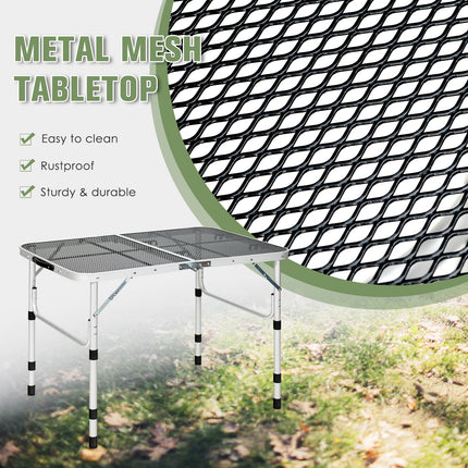 Folding Grill Table for Camping Lightweight Aluminum Metal Grill Stand Table-Silver