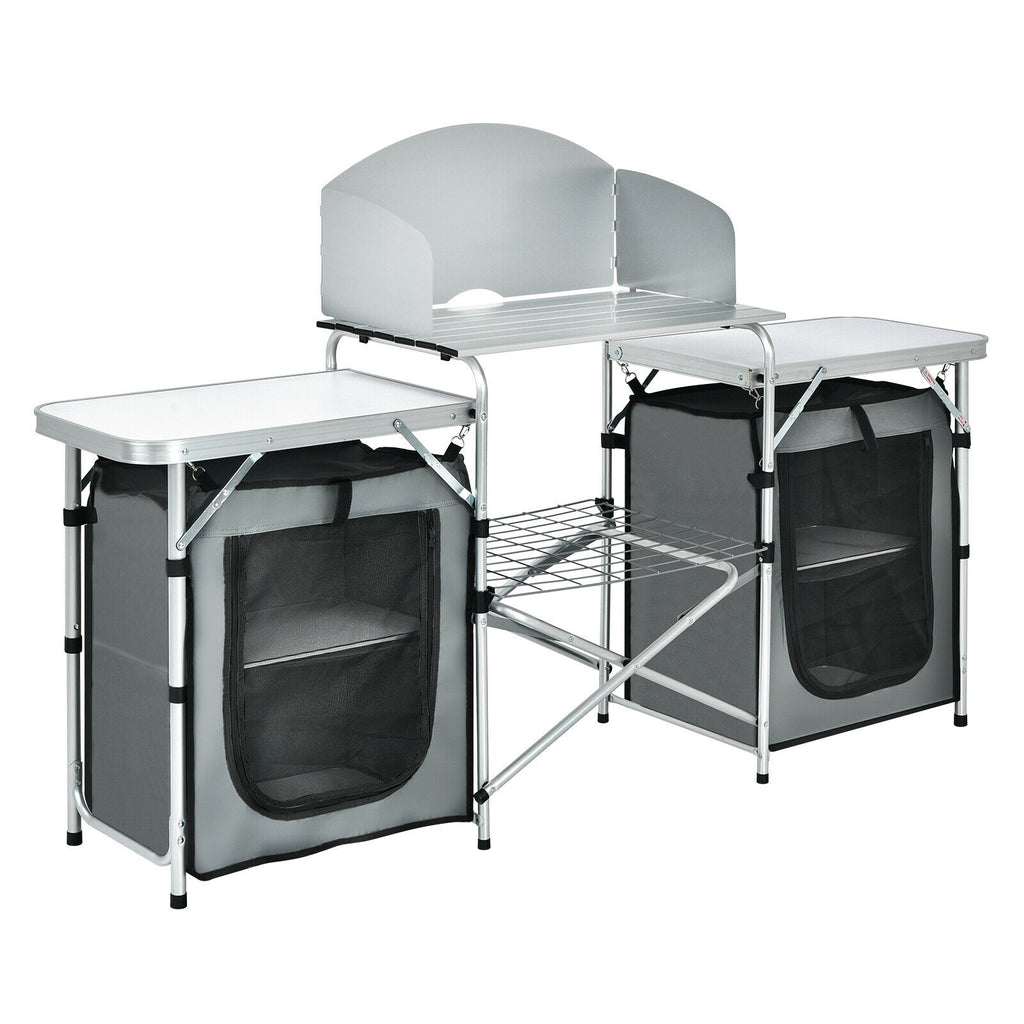 Table de camping pliante avec organisateur de rangement - Gris