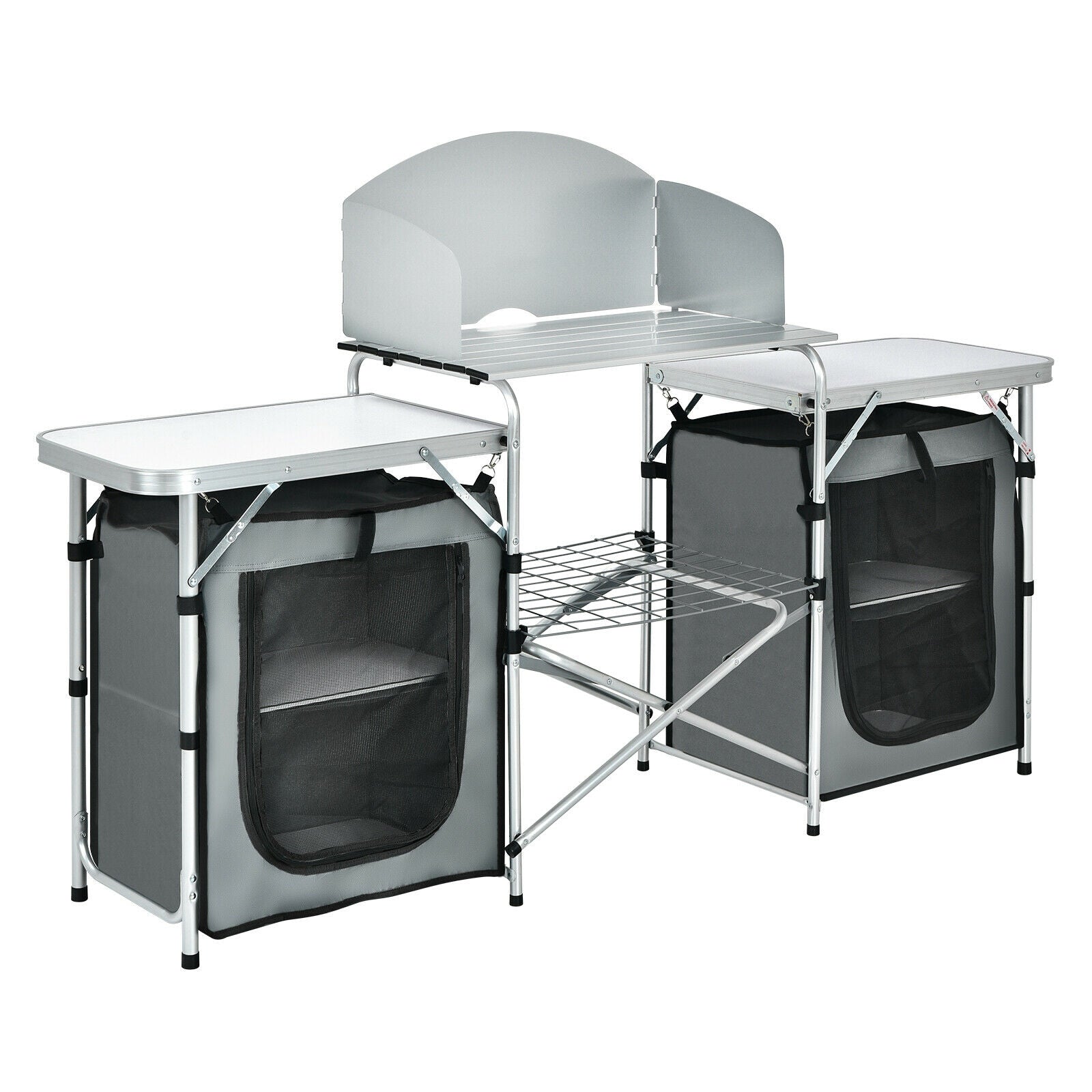 Table de camping pliante avec organisateur de rangement - Gris