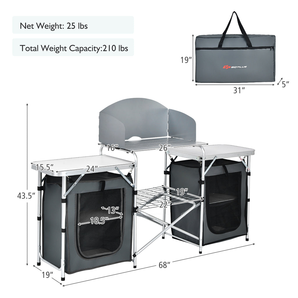 Table de camping pliante avec organisateur de rangement - Gris