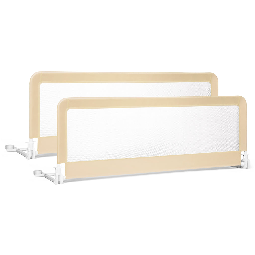 59 Inch Extra Long Folding Breathable Baby Children Toddlers Bed Rail Guard with Safety Strap-Beige