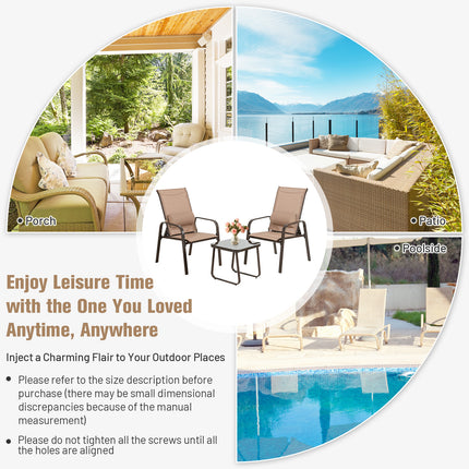 3 Pieces Patio Bistro Furniture Set with Adjustable Backrest-Coffee