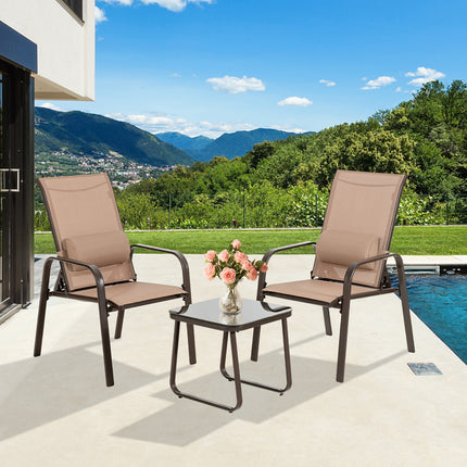 3 Pieces Patio Bistro Furniture Set with Adjustable Backrest-Coffee