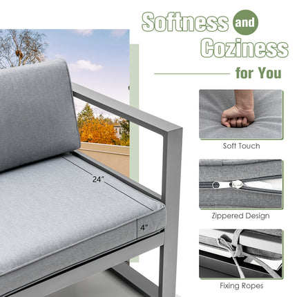 4 Pieces Aluminum Patio Furniture Set with Thick Seat and Back Cushions-Gray