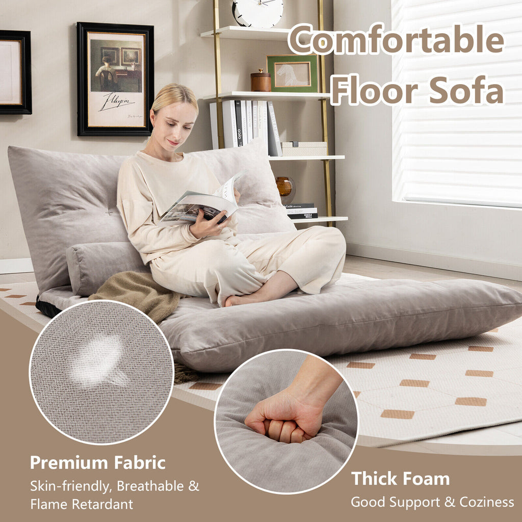 Adjustable Floor Sofa Bed with 2 Lumbar Pillows-Gray