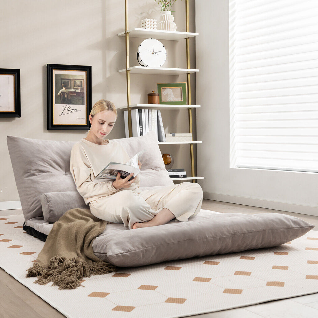 Adjustable Floor Sofa Bed with 2 Lumbar Pillows-Gray