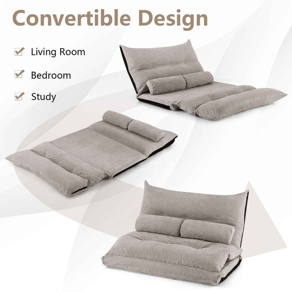 Adjustable Floor Sofa Bed with 2 Lumbar Pillows-Gray