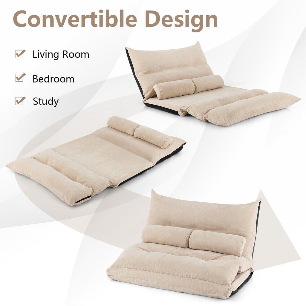Adjustable Floor Sofa Bed with 2 Lumbar Pillows-Beige