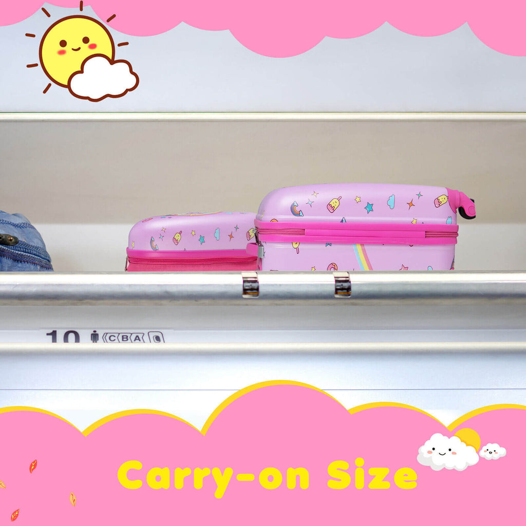 2 Pieces Kids Carry-on Luggage Set with 12 Inch Backpack-Pink