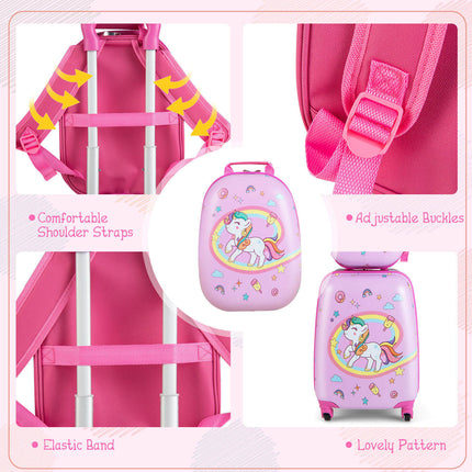 2 Pieces Kids Carry-on Luggage Set with 12 Inch Backpack-Pink