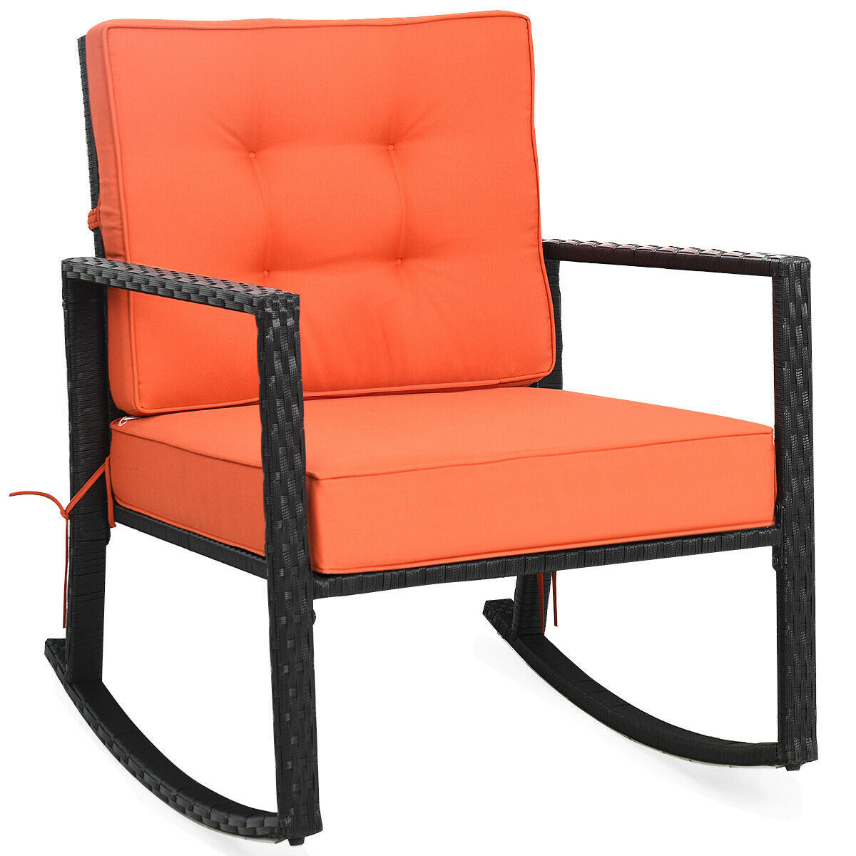 Fauteuil à bascule extérieur en rotin pour patio, avec coussin, couleur orange
