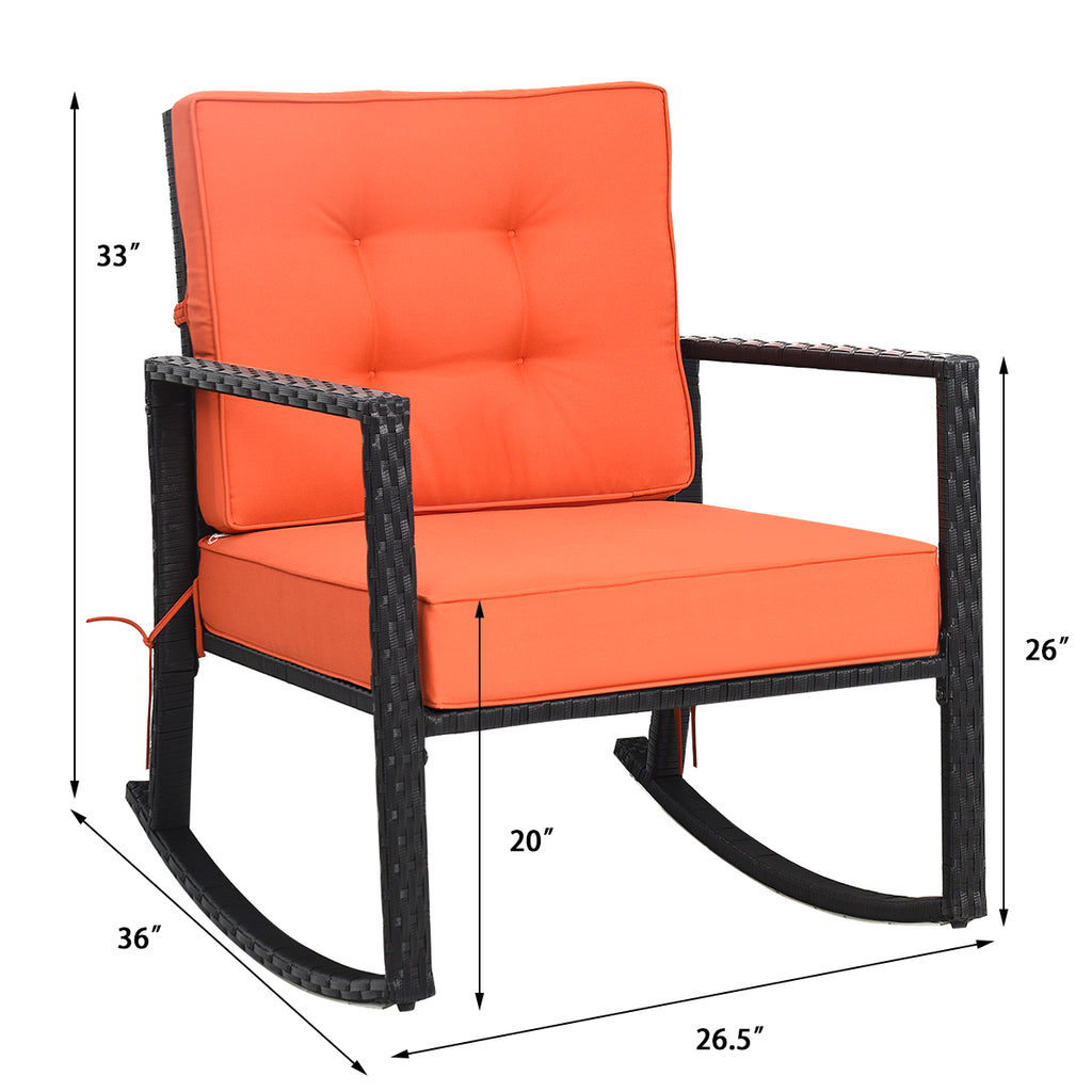 Fauteuil à bascule extérieur en rotin pour patio, avec coussin, couleur orange