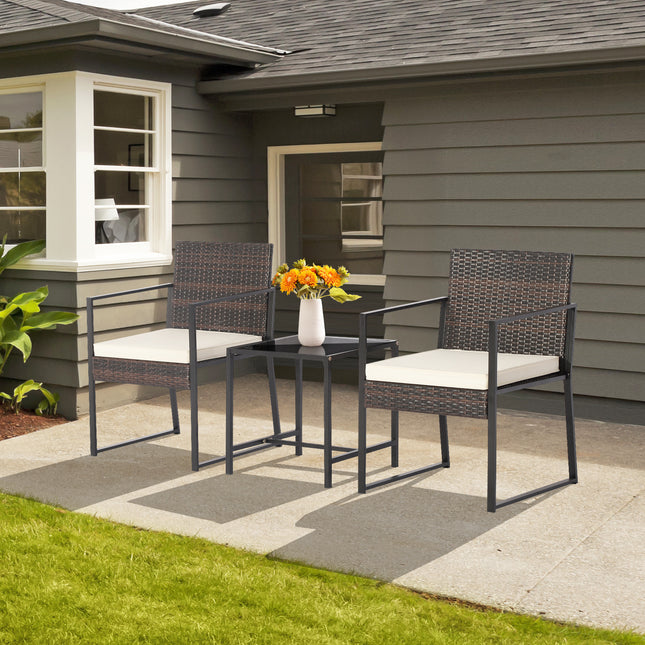 3 Pieces Modern Heavy Duty Patio Furniture Set with Coffee Table-Off White