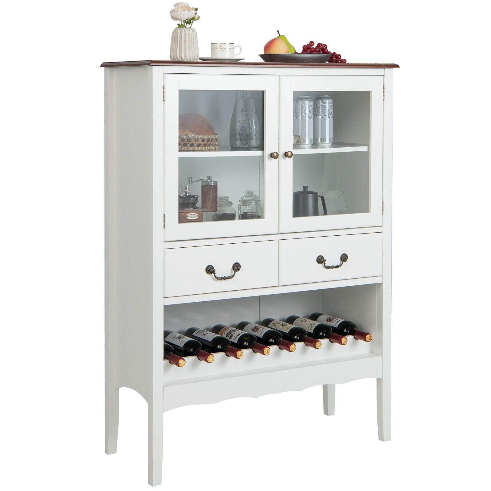 Sideboard Buffet Cabinet with 2 Tempered Glass Doors-White