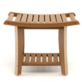 Waterproof Bath Stool with Curved Seat and Storage Shelf-Brown
