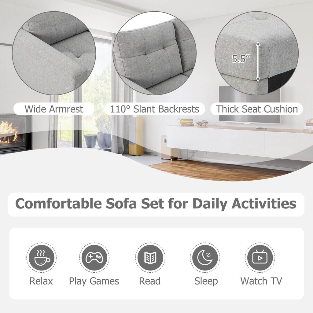 L-shaped Sectional Corner Sofa Set with Storage Ottoman-Gray