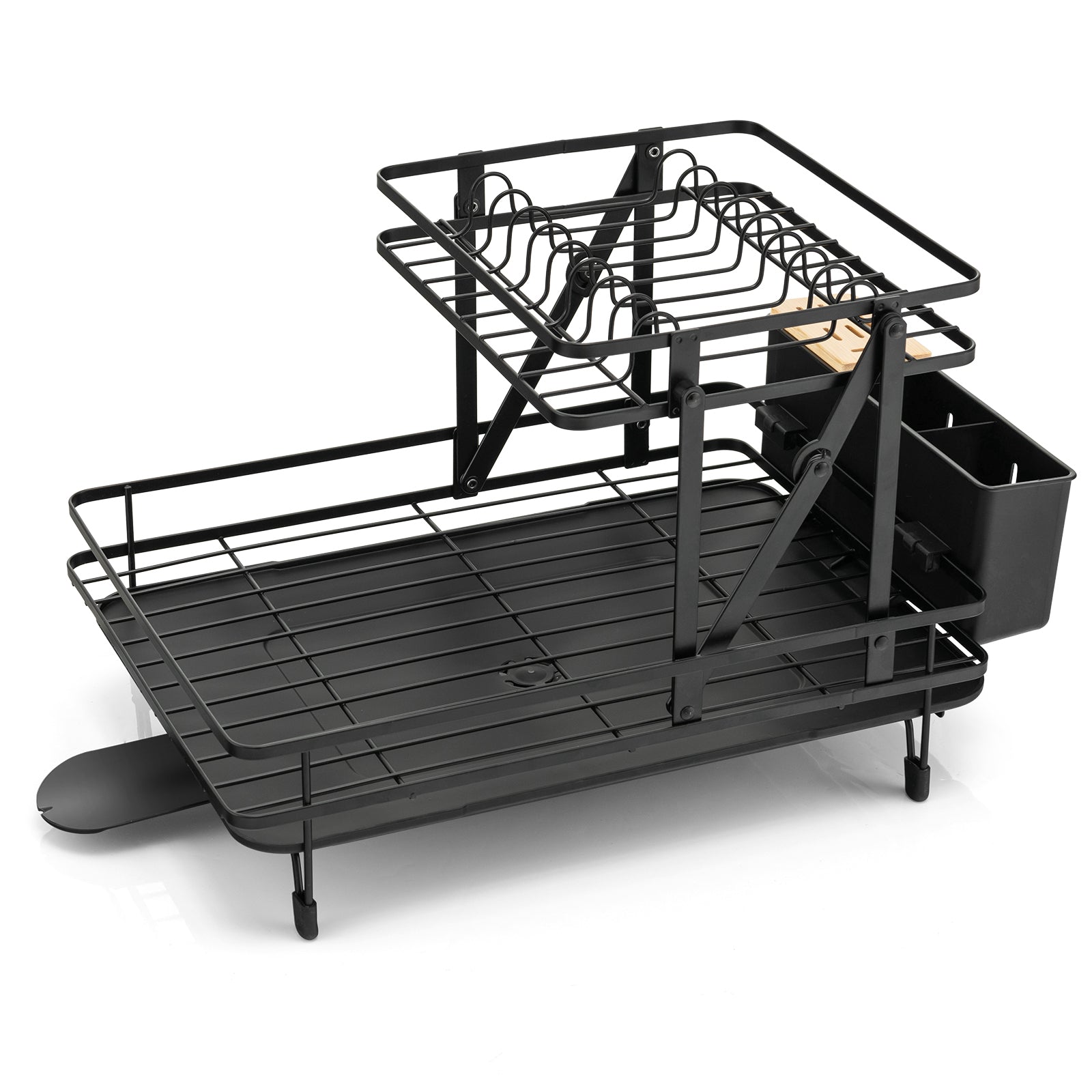 2-Tier Collapsible Dish Rack with Removable Drip Tray-Black