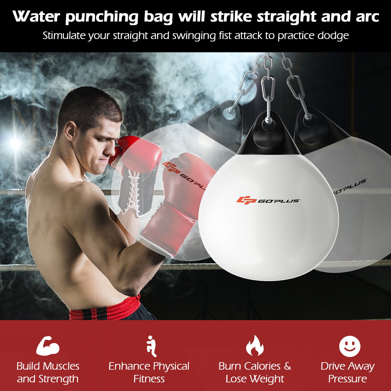 18 Inch 110 Pound Heavy Punching Water Aqua Bag with Adjustable Metal Chain-White