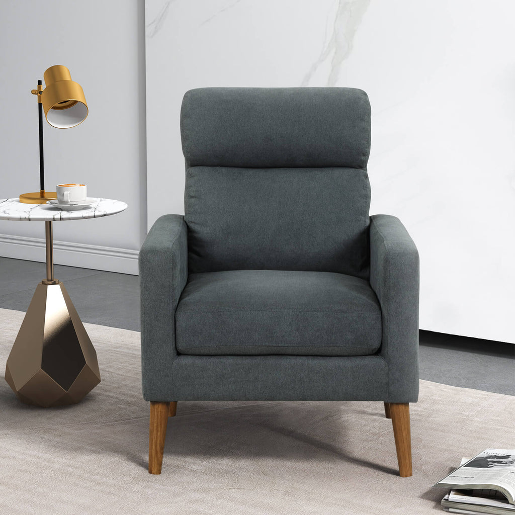 Lint Fabric Modern Accent Chair with Solid Wood Legs-Gray