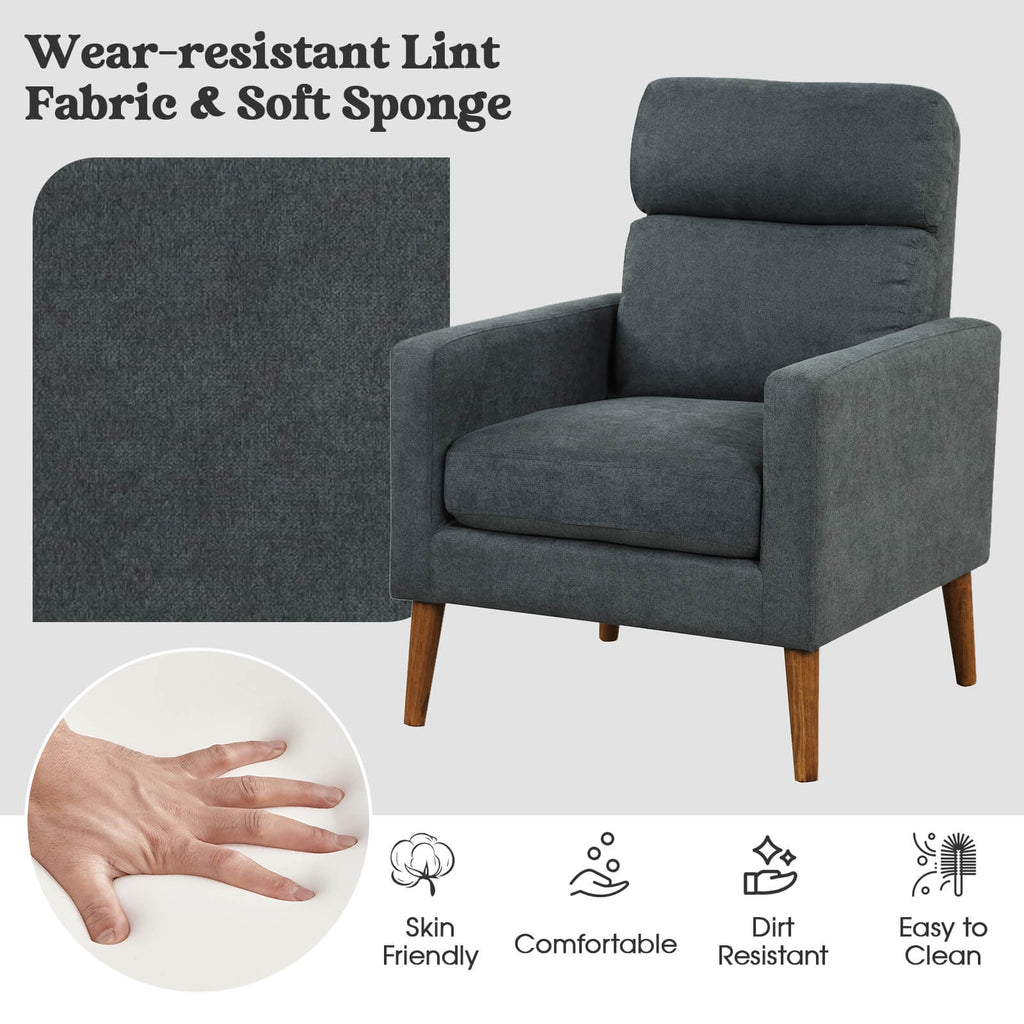 Lint Fabric Modern Accent Chair with Solid Wood Legs-Gray