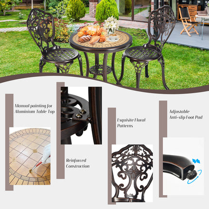 3-Piece All-Weather Cast Aluminum Patio Bistro Set-Copper