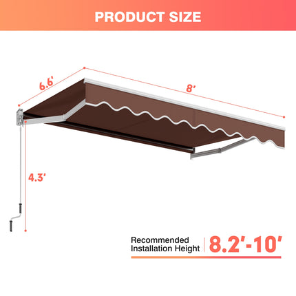 8 x 6.6 Feet Patio Retractable Awning withManual Crank Handle-Coffee