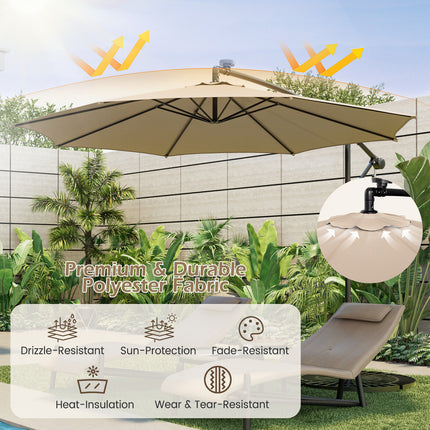 10 Feet Patio Offset Umbrella with 112 Solar-Powered LED Lights-Beige-Beige