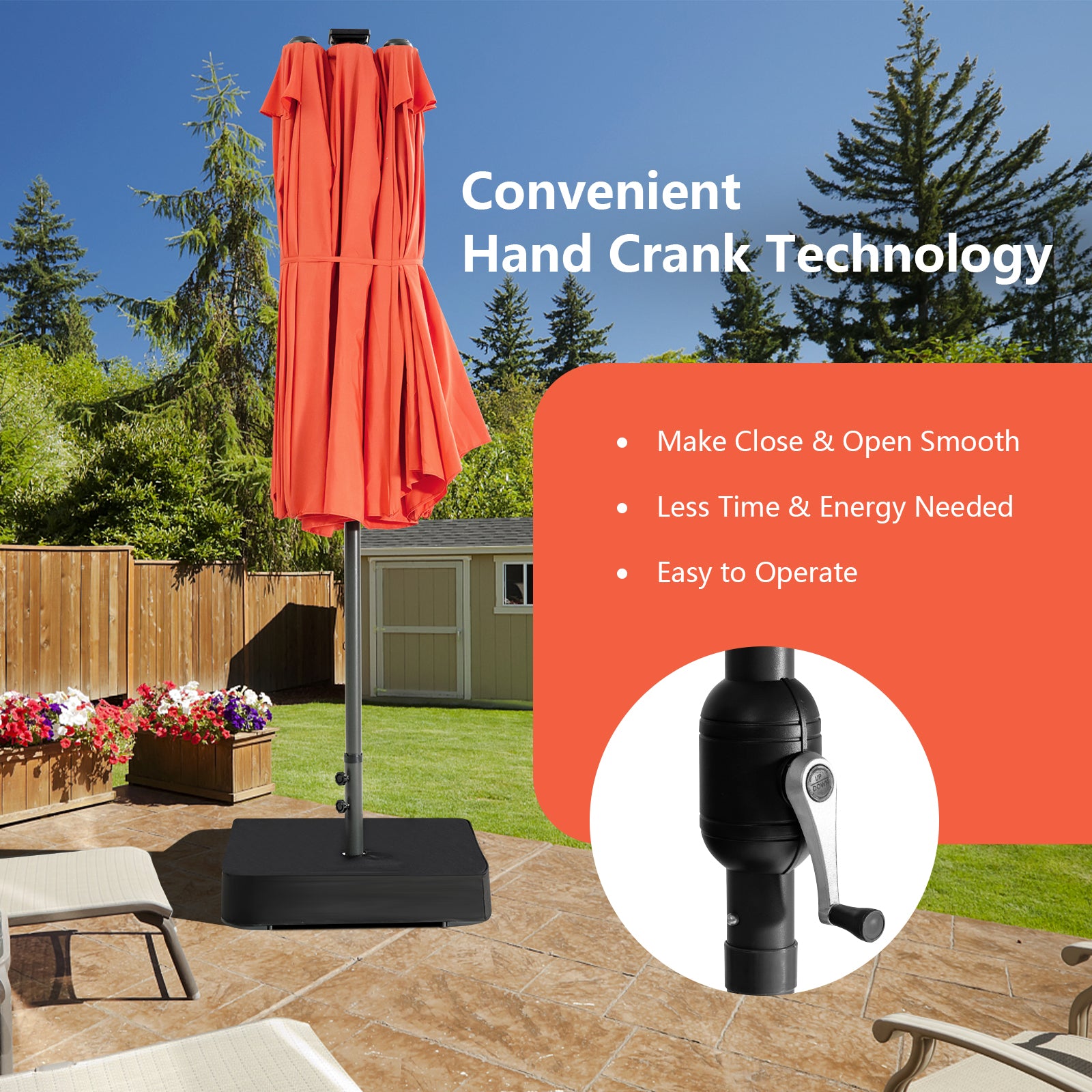 Parasol de patio double face de 4,5 mètres avec 48 lumières LED - Orange