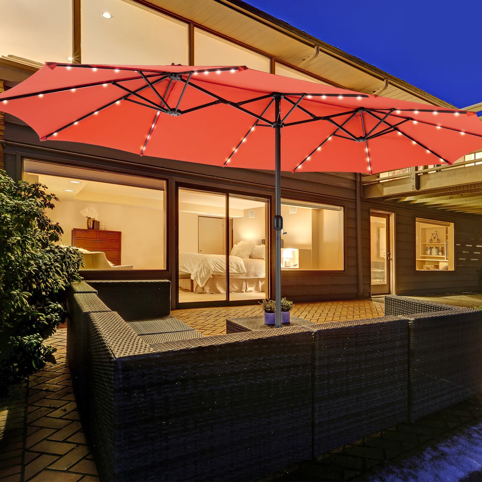 Parasol de patio double face de 4,5 mètres avec 48 lumières LED - Orange
