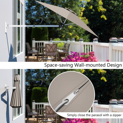8ft Wall-Mounted Telescopic Folding Tilt Aluminum Sun Shade Umbrella-Tan