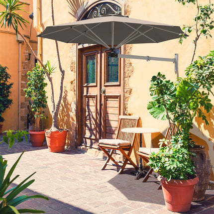 8ft Wall-Mounted Telescopic Folding Tilt Aluminum Sun Shade Umbrella-Tan
