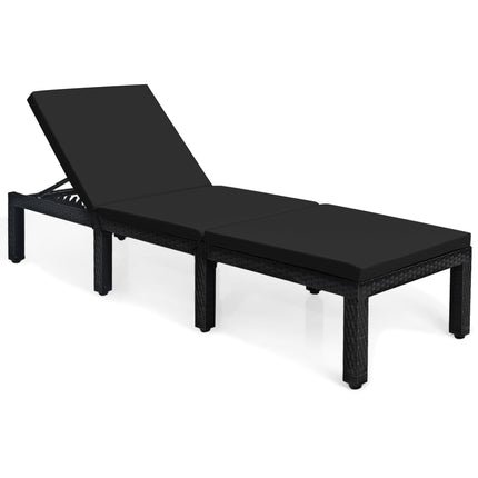 Patio Rattan Height Adjustable Lounge Chair with 2 Set of Cushion Cover-Black & Turquoise