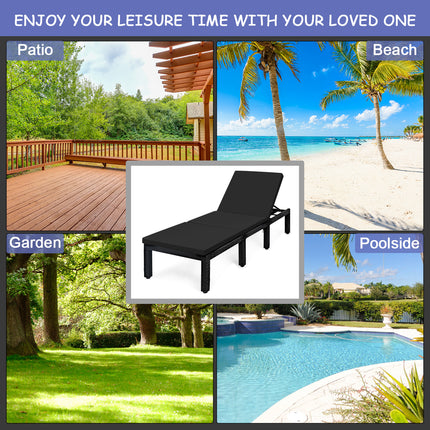 Patio Rattan Height Adjustable Lounge Chair with 2 Set of Cushion Cover-Black & Turquoise