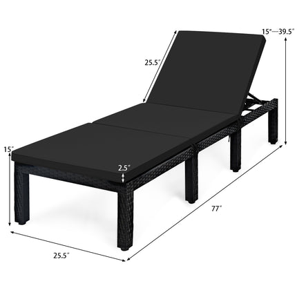 Patio Rattan Height Adjustable Lounge Chair with 2 Set of Cushion Cover-Black & Turquoise