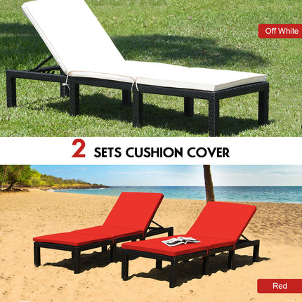 Patio Rattan Height Adjustable Lounge Chair with 2 Set of Cushion Cover-Red & Off White